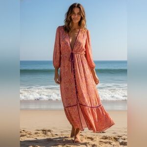 Vix Paula Hermanny Bohemian Cottage Core Maxi Dress Small Country Chic